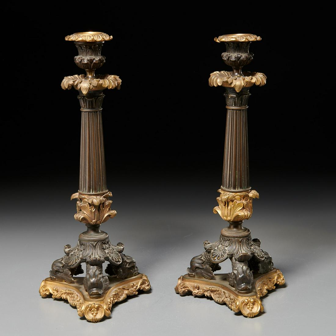 Pair French Restauration bronze candlesticks (1 of 5)