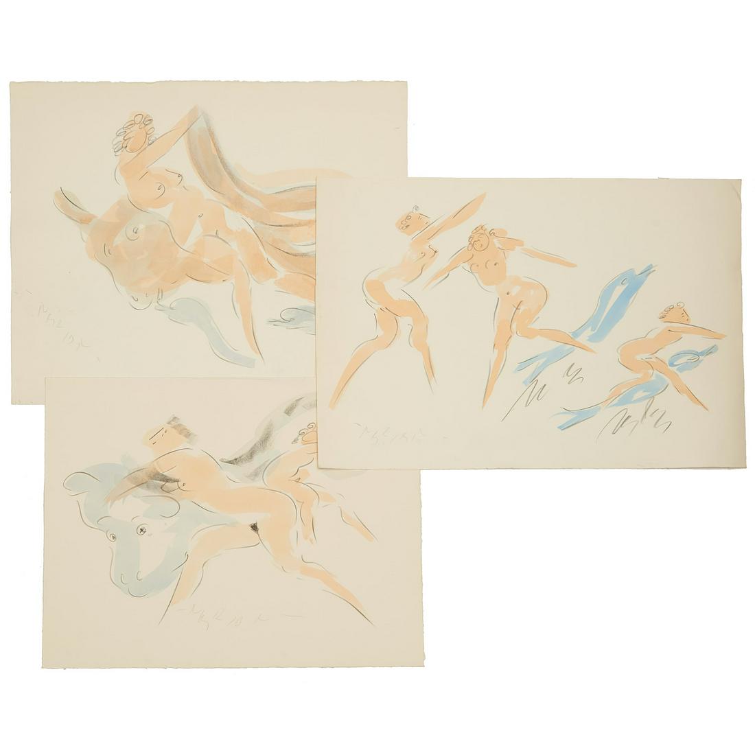 Reuben Nakian, (3) watercolor drawings (1 of 6)