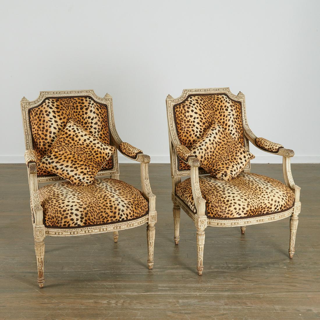 Pair Louis XVI style painted wood fauteuils (1 of 6)