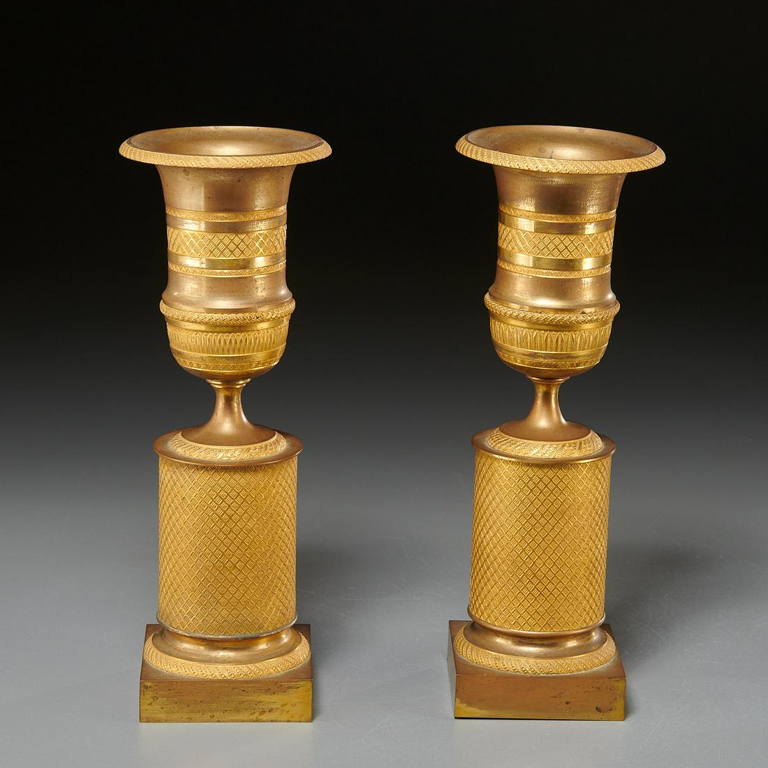 Pair Empire style gilt bronze cabinet urns (1 of 5)