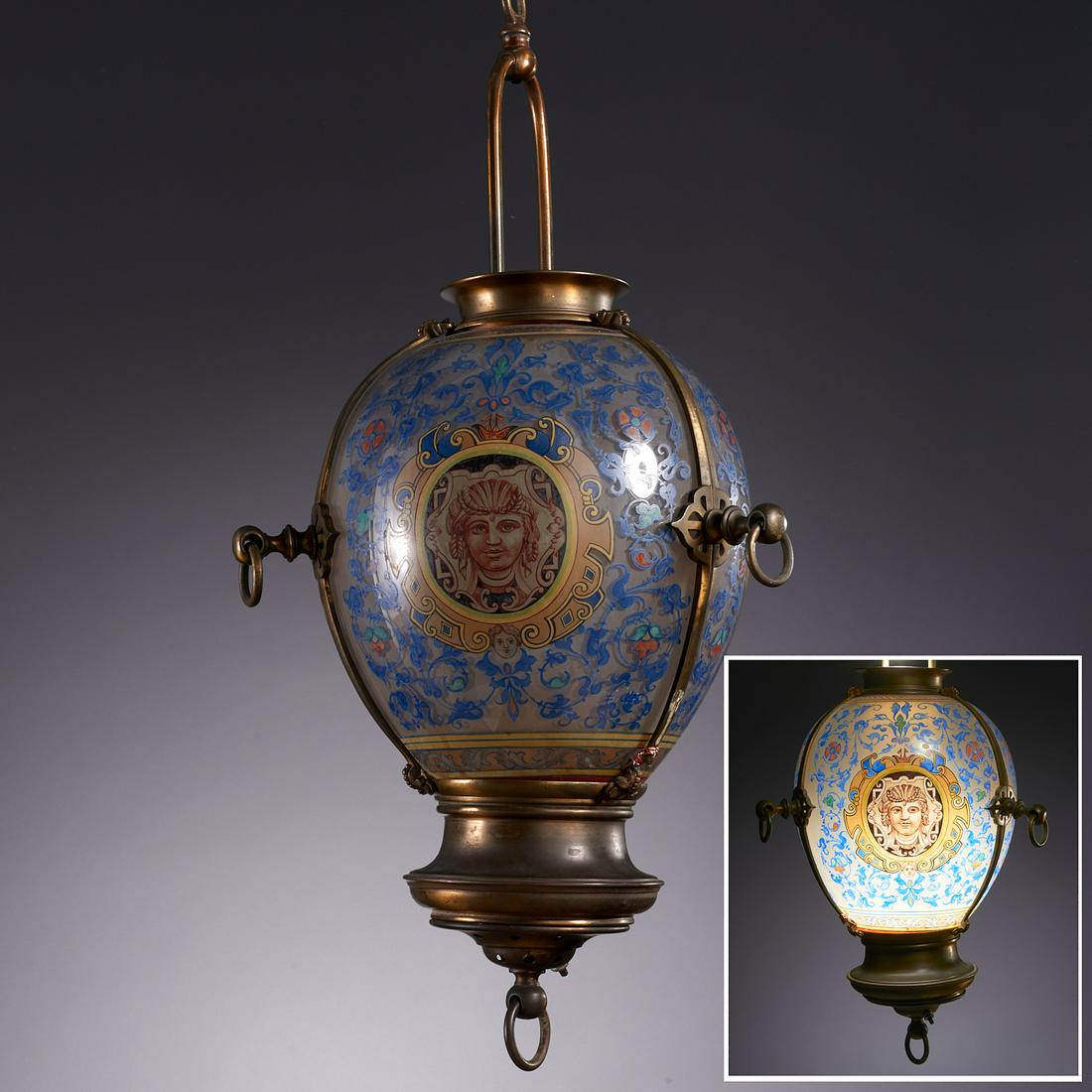 Large French enameled glass lantern, poss. Brocard (1 of 7)