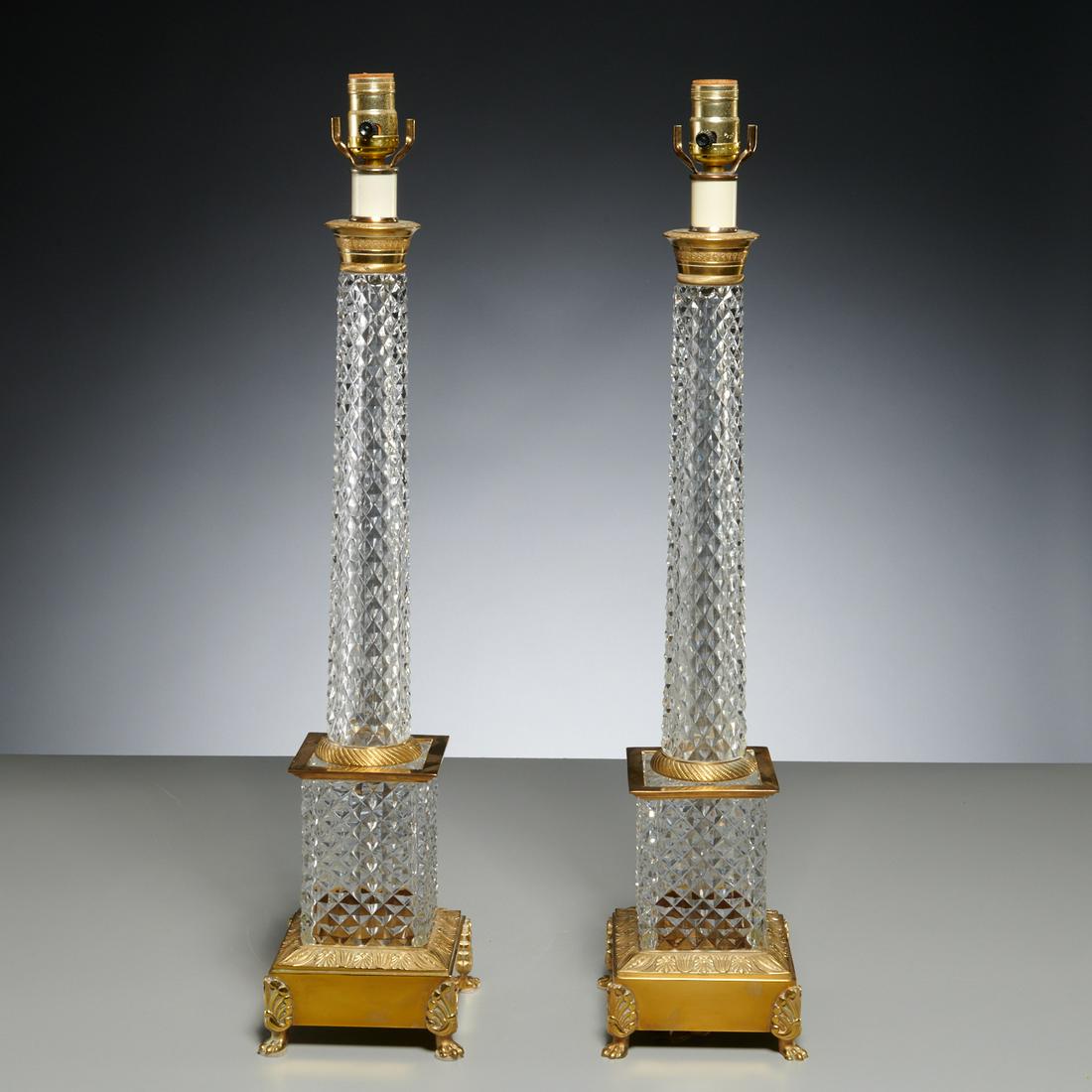 Pair Empire style cut glass column lamps (1 of 6)