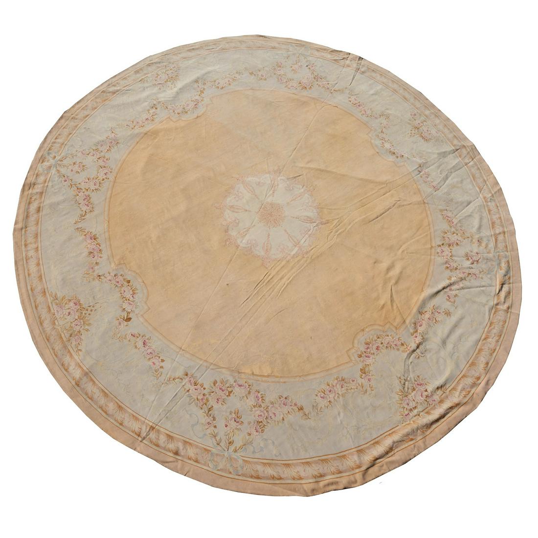 Antique French round Aubusson carpet (1 of 8)