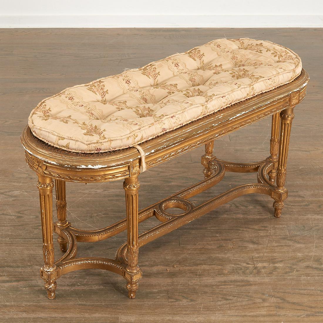 Louis XVI style caned giltwood bench (1 of 4)