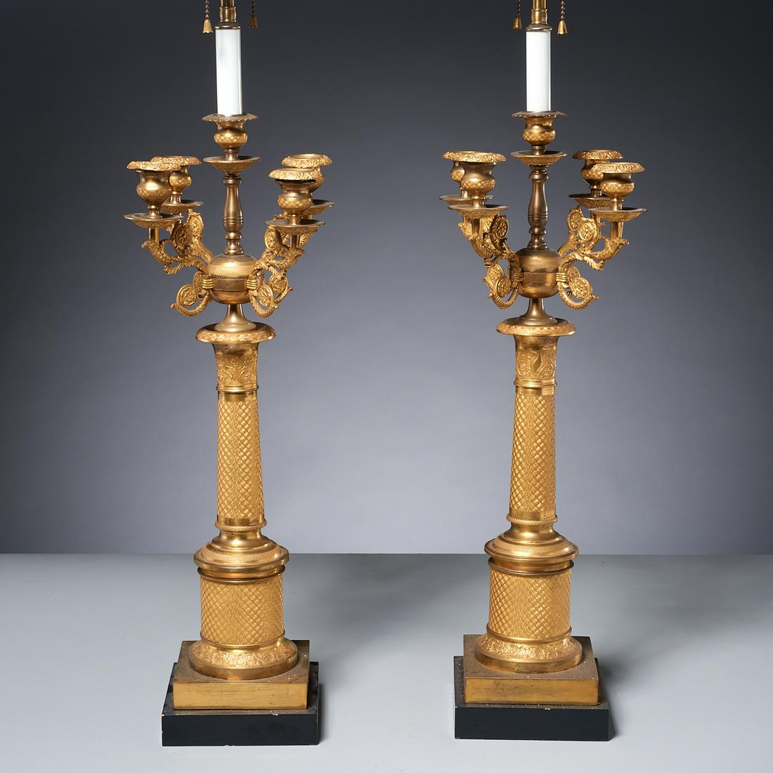 Pair Charles X gilt bronze candelabra lamps (1 of 7)