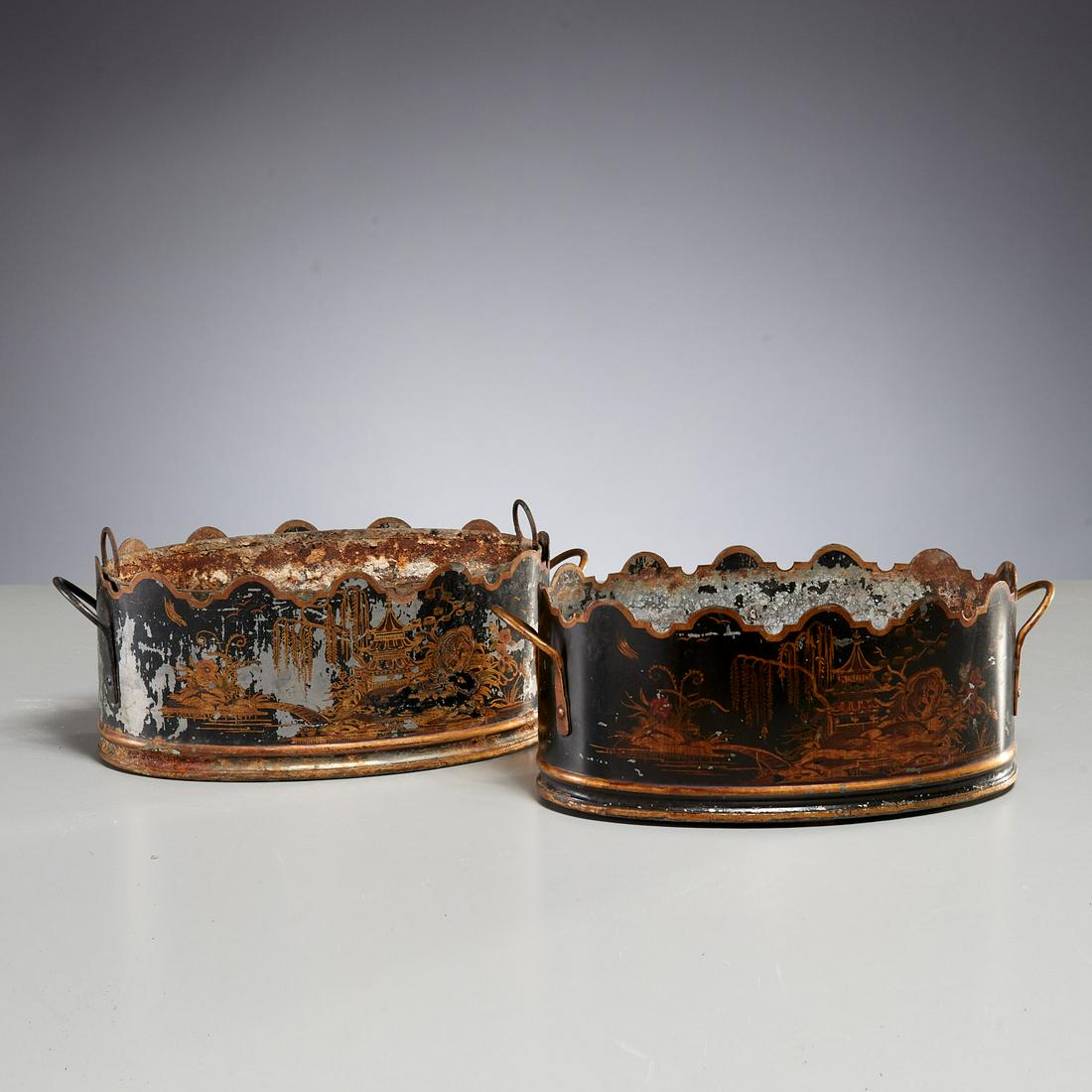Pair Empire toleware chinoiserie cachepot (1 of 6)