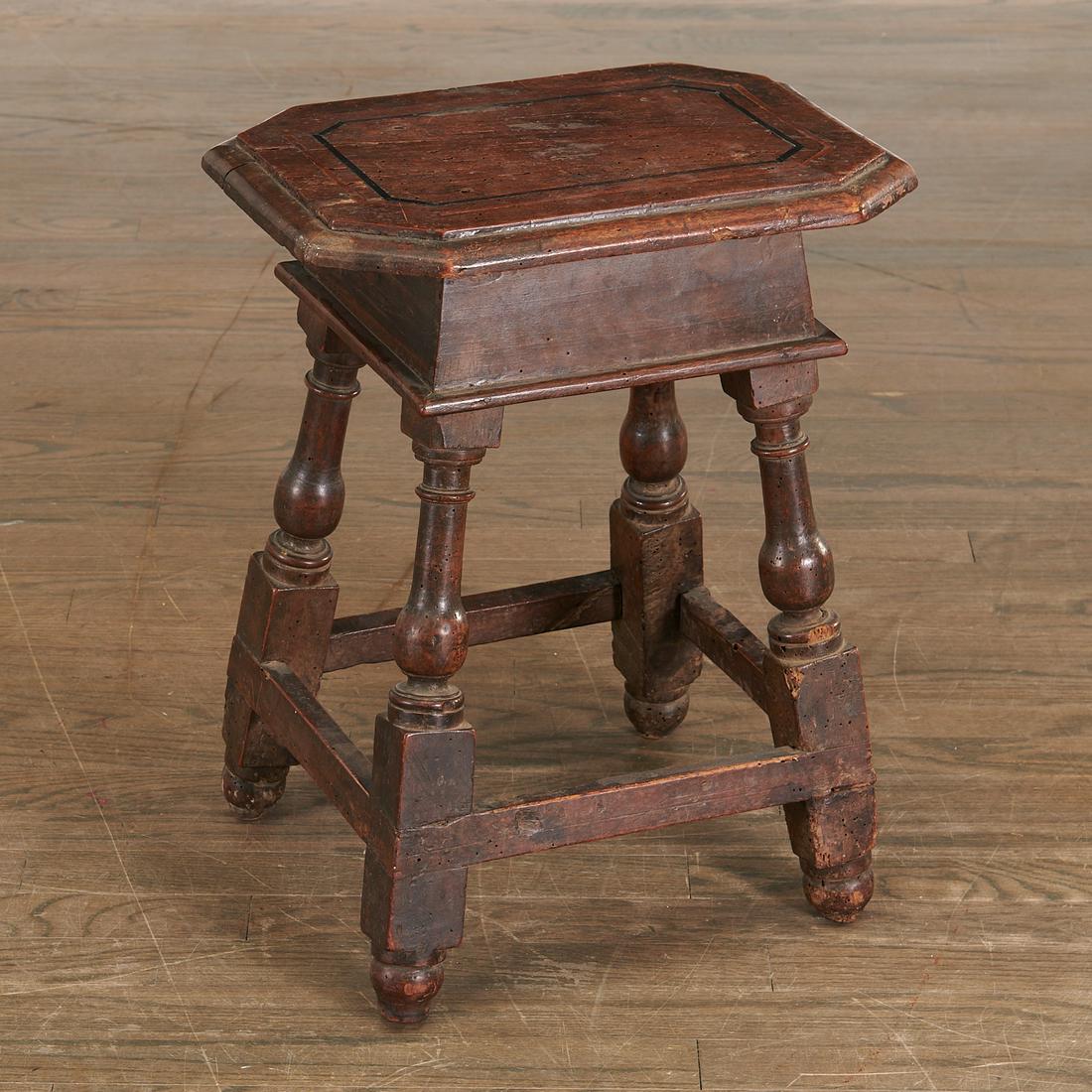 Continental Baroque inlaid walnut stool (1 of 7)