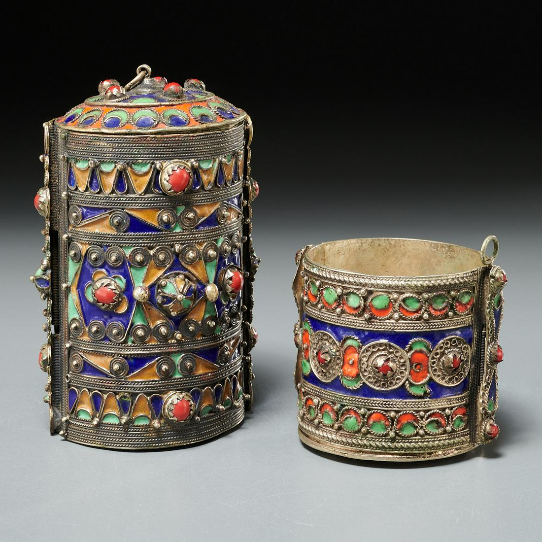 Kabyle Berber, (2) enameled silver cuffs (1 of 6)