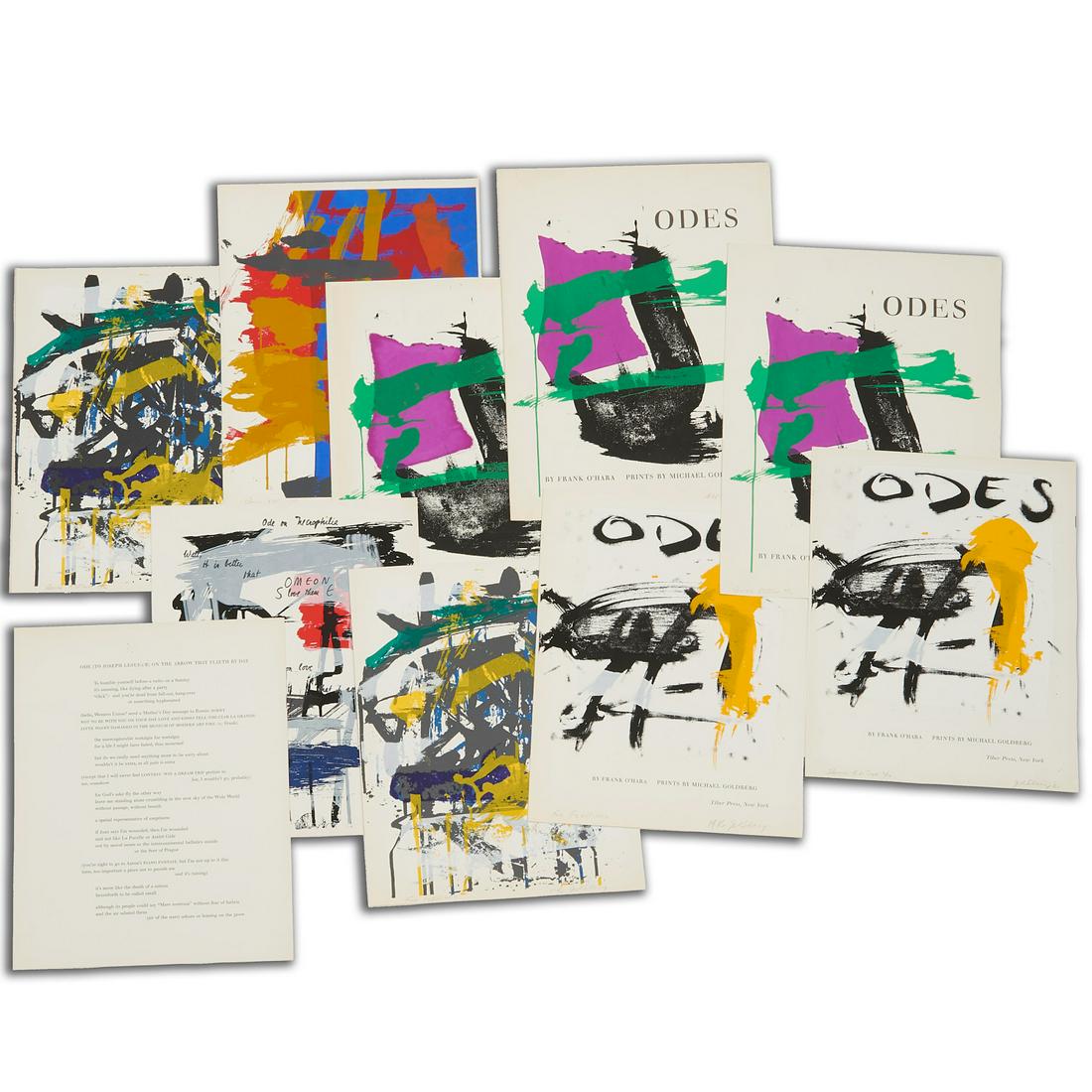 Michael Goldberg, portfolio of signed prints, 1961: Michael Goldberg, portfolio of signed prints, 1961, Michael Goldberg (American, 1922-2008), (10) screenprints, including (4) from "Odes", Tiber Press, 1960, in unbound signatures, each inscribed "For