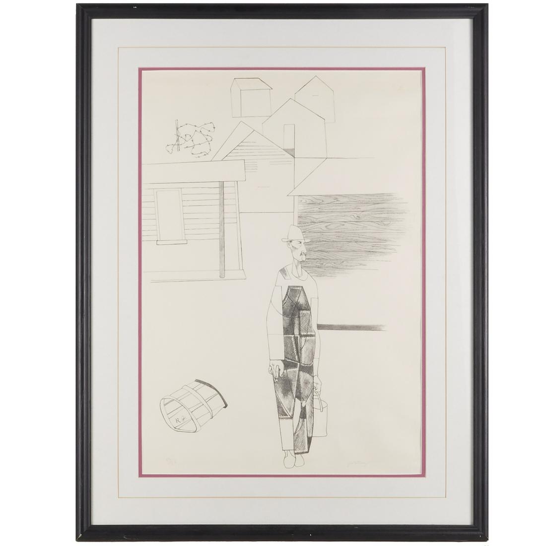 Robert Gwathmey, lithograph: Robert Gwathmey, lithograph, Robert Gwathmey (American, 1903-1988), "Sharecropper", lithograph on paper, pencil signed lower right and numbered (80/125), 25"h x 17.25"w (sight), 33.5"h x 25.75"w (fram