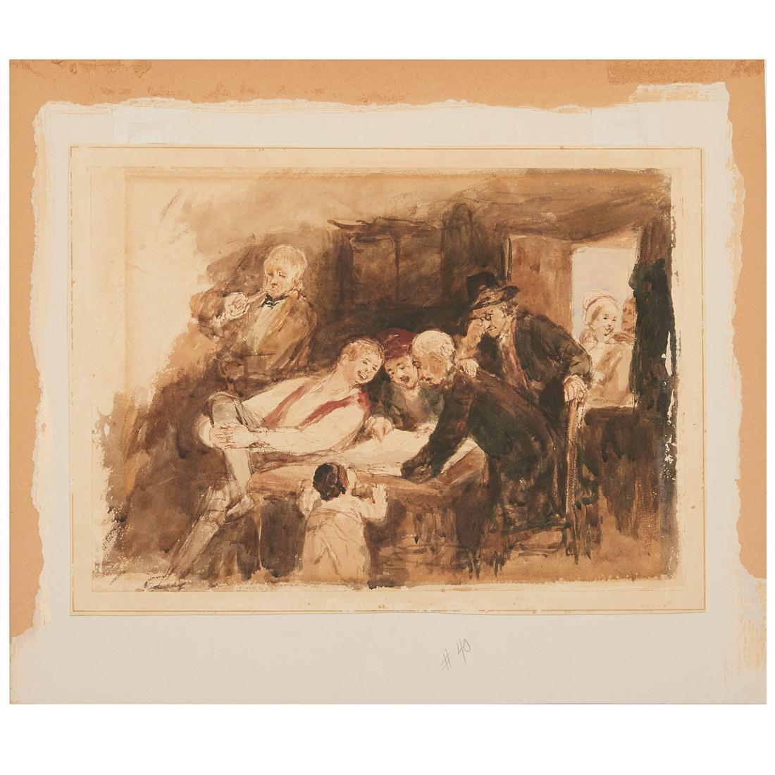 Sir David Wilkie (attrib.), watercolor on paper: Sir David Wilkie (attrib.), watercolor on paper, Attributed to Sir David Wilkie (British, 1785-1841), study for "The Politicians", watercolor on paper mounted on board, no signature observed, sale inf