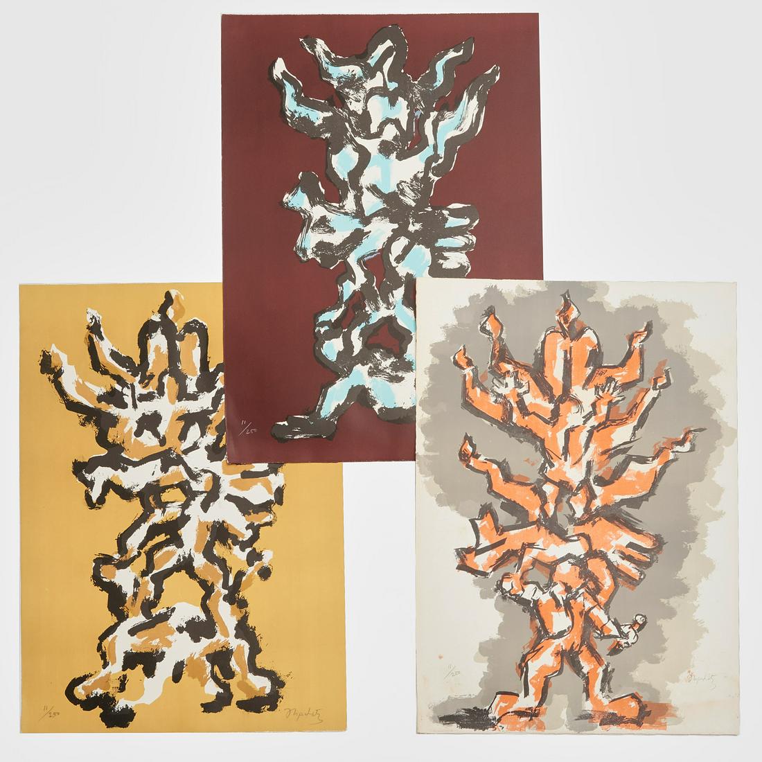 Jacques Lipchitz, Tree of Life, (3) lithographs: Jacques Lipchitz, Tree of Life, (3) lithographs, Jacques Lipchitz (Lithuanian-French, 1891-1973), "Tree of Life" portfolio, Hadassah, 1972, three lithographs in color, each numbered 11/250 and pencil