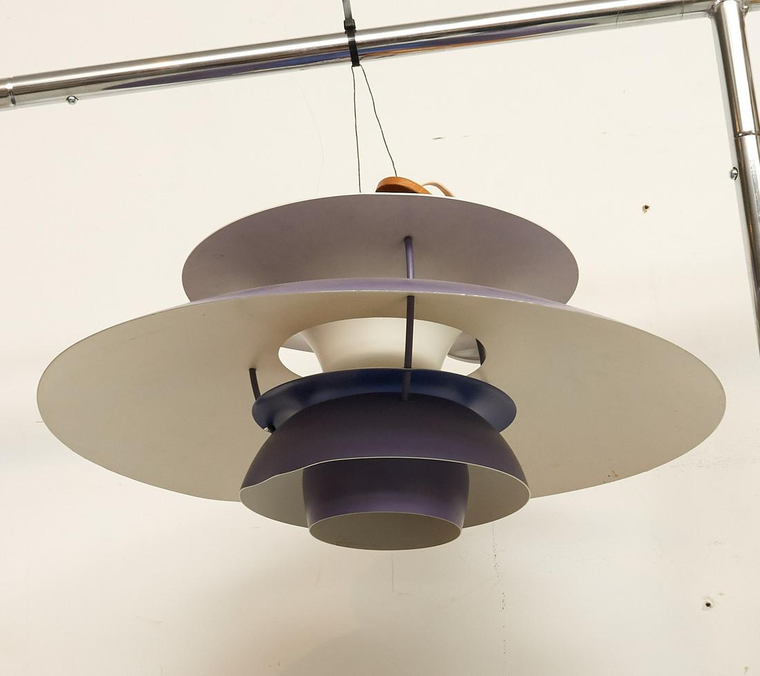 Poul Henningson for Louis Poulson pendant light: Poul Henningson for Louis Poulson pendant light, Late 20th c., Denmark, purple and red patinated aluminum hanging light fixture, approx. 11"h x 22"dia