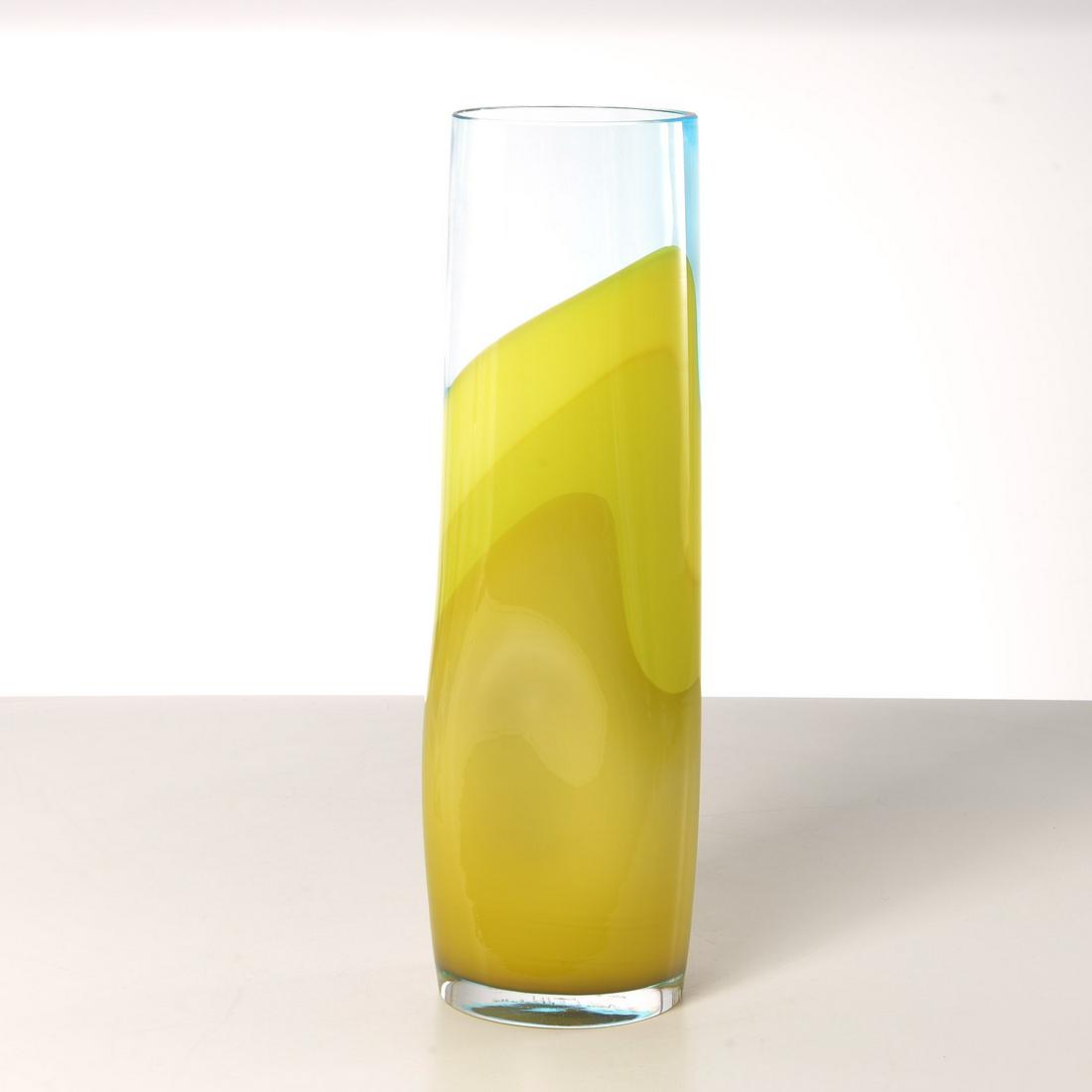 Large Carlo Moretti / Luca Nichetto Aspirato vase: Large Carlo Moretti / Luca Nichetto Aspirato vase, c. 2004, pinched design cylindrical studio art glass vase, etched signature and dated on underside of foot, 15"h x 4"dia