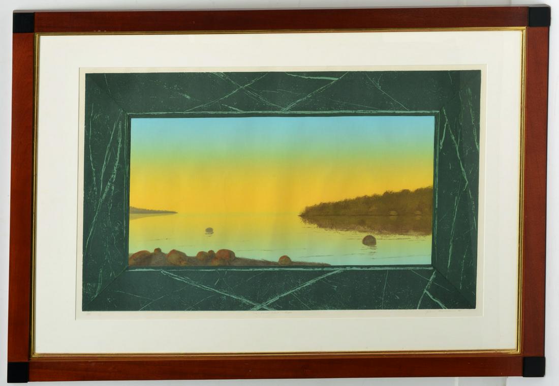 John Beerman, etching: John Beerman, etching, John Beerman (American, b. 1958), "The Stone's Silent Witness", 1986, etching, pencil signed, titled, and dated below image, 25.25"h x 18"w (sight), 36.5"h x 30"w (frame) Proven