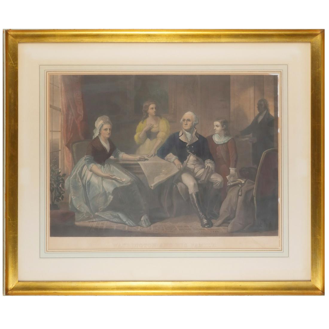 George Washington and His Family, color engraving: George Washington and His Family, color engraving, William Sartain, after a painting by G. Schussele, "Washington and His Family", engraving with color, 1864, marked "PROOF" lower right corner, 19"h x