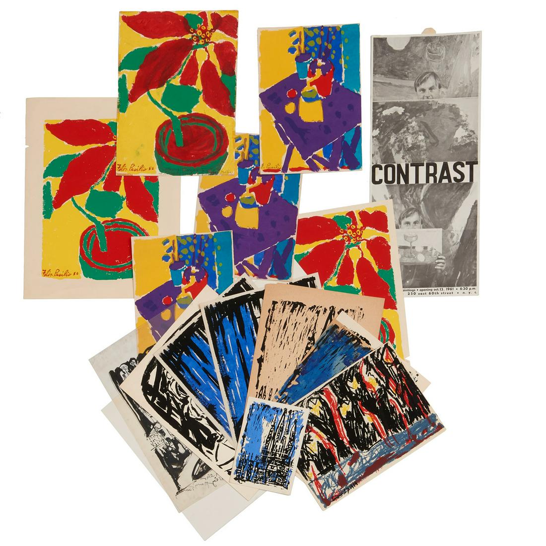 Gandy Brodie, Felix Pasilis paintings & prints: Gandy Brodie, Felix Pasilis paintings & prints, Gandy Brodie (American, 1924-1975), group of screen prints and one ink on plastic sheet painting inscribed "For Richard Miller, Many Thanks, Gandy"; wit