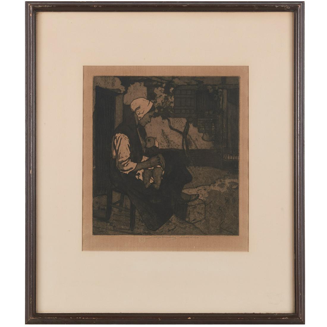 William Lee Hankey, etching: William Lee Hankey, etching, William Lee Hankey (British, 1869-1952), "The Courtyard", etching on paper, pencil signed lower margin with "WLH" blindstamp and illegible additional writing, purportedly 