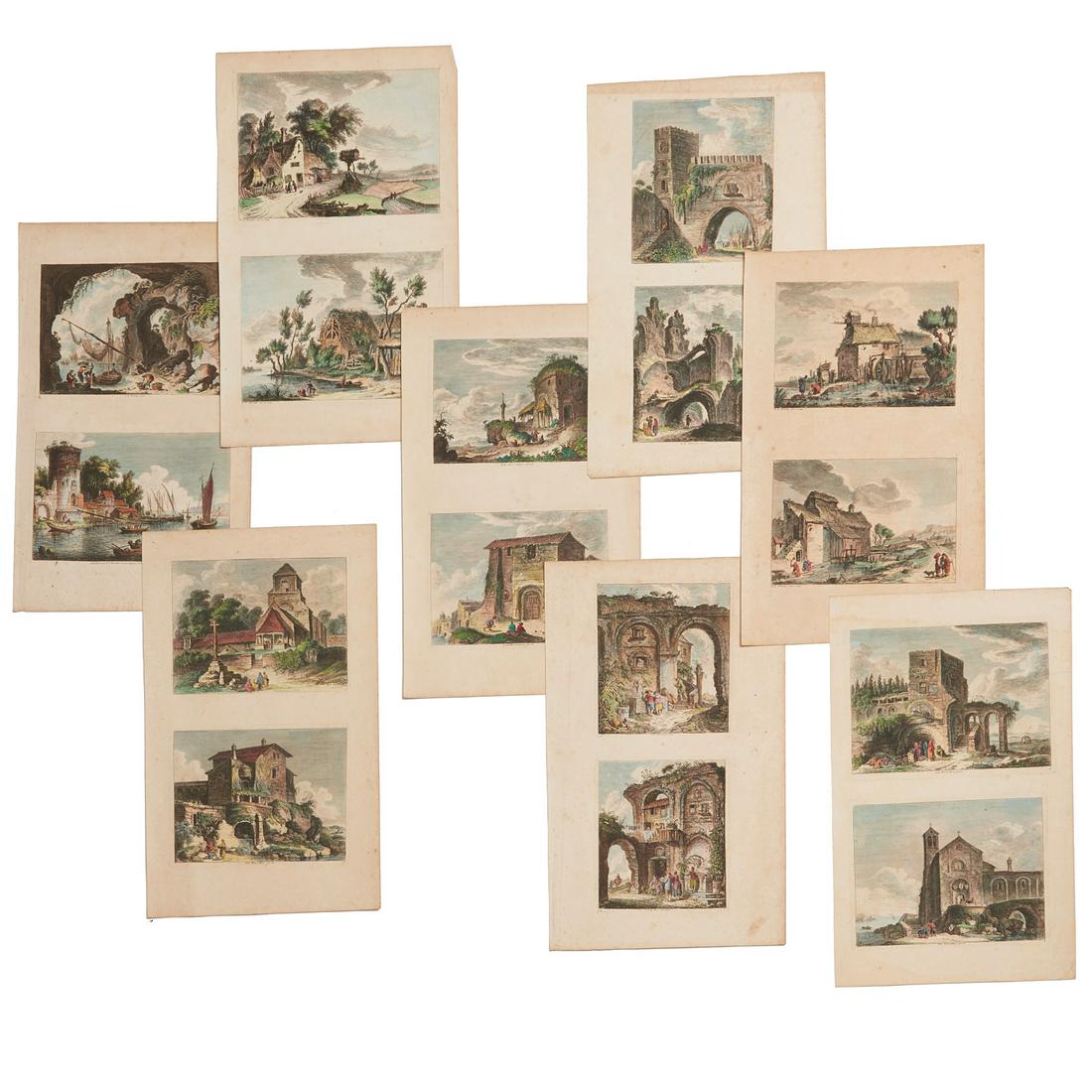 F. E. Weirotter, (16) hand-colored engravings: F. E. Weirotter, (16) hand-colored engravings, Fritz Edmund Weirotter (Austrian, 1733-1771), 8 sheets with 2 hand-colored engravings on each, laid paper, 16"h x 10"w (sheet) Provenance: Property remov
