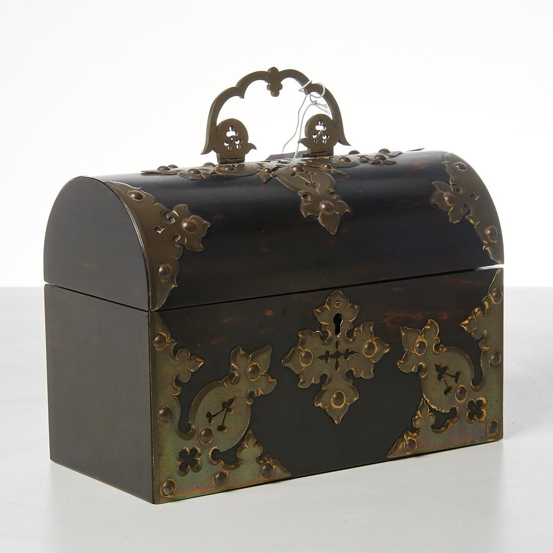 Joseph Pearce Macassar ebony veneered letter box: Joseph Pearce Macassar ebony veneered letter box, 19th c., England, with fitted interior, signed, 6.5"h x 9"w x 4.75"d Provenance: The Collection of Shirley and Harold Leviton