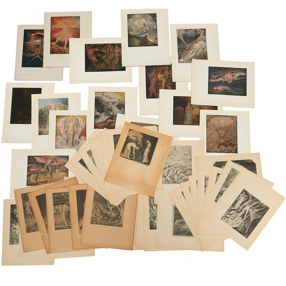 William Blake, (75) prints: William Blake, (75) prints, William Blake (English, 1757-1827), 15 color and approx. 60 b&w high quality offset prints, early 20th c., 11"h x 8.75"w (sheet)