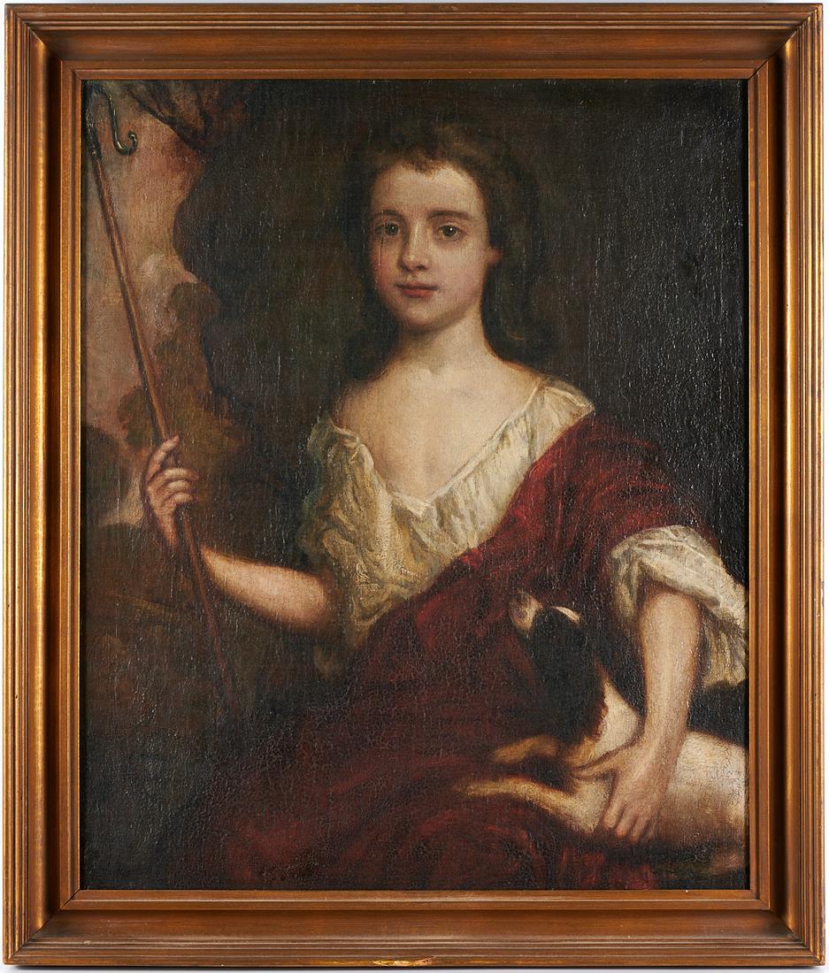 Sir Henry Raeburn (circle), Oil on Canvas: Sir Henry Raeburn (circle), Oil on Canvas, Circle of Sir Henry Raeburn (British, 1756-1823), Shepherdess in Red Robes with Dog, c. 1760, oil on canvas, no signature visible, old label verso inscribed 
