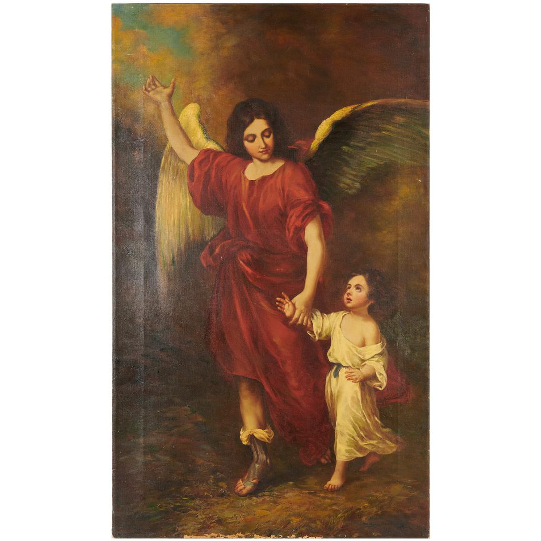 Sister Agnes Berchmans, Guardian Angel painting: Sister Agnes Berchmans, Guardian Angel painting, Sister Agnes Berchmans, nee Julia Alma Landry, (Canadian, 1879-1973) ,"The Guardian Angel", 1922, after Bartolome Esteban Murillo, oil on canvas, signe