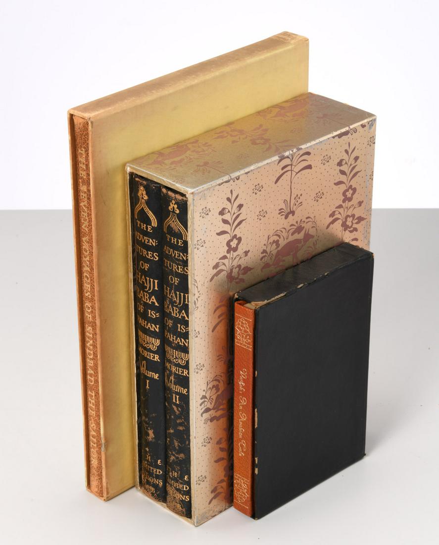 BOOKS: (3) Vols LEC, Arabian Tales: BOOKS: (3) Vols LEC, Arabian Tales, Three volumes, each #773/1500, in slipcases, includes: 1) The Seven Voyages of Sinbad the Sailor, 1949, signed Edward A. Wilson; 2) J.J. Morier, The Adventures of H