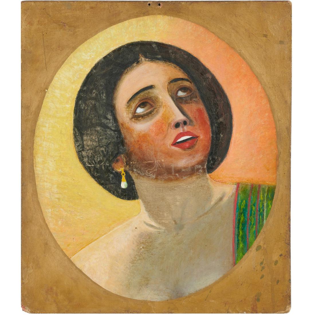 Italian Art Deco School, Cleopatra painting: Italian Art Deco School, Cleopatra painting, Art Deco School (Italian, 20th c.), "Inspirazione", after "Cleopatra" by Guido Reni (Italian, 1575-1642), oil on canvas laid on board, handwritten note in 