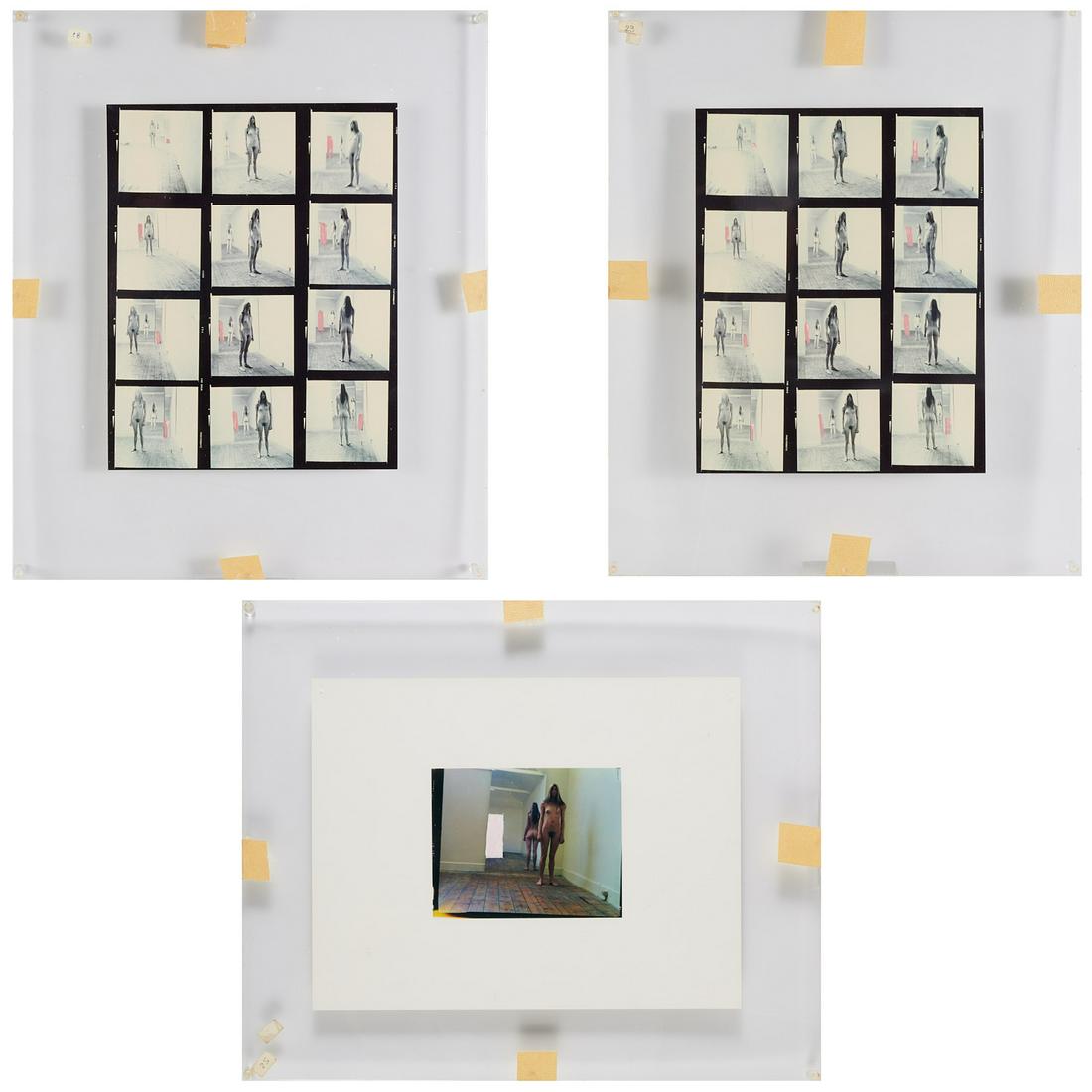 Robert Graham, photographic lot, 1970: Robert Graham, photographic lot, 1970, Robert Graham, (Mexican/American, 1938-2008), 3 works from "Dye Transfer Study", hand colored silver print contact sheet with embellished photo, each signed, dat