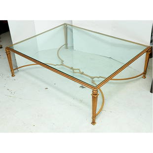 Chic Maison Ramsay style cocktail table: Chic Maison Ramsay style cocktail table, 21st c., gilt iron and glass, unmarked, 17.5"h x 54"w x 42"d