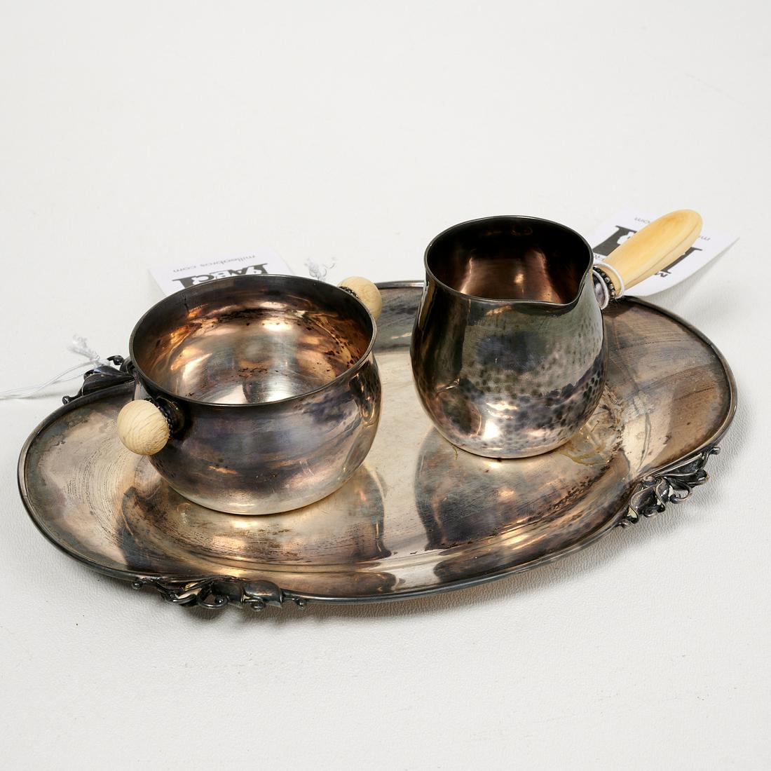 Georg Jensen Denmark sterling creamer, sugar, tray (1 of 5)