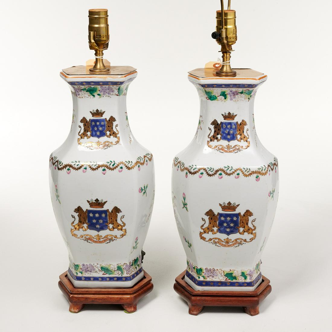 Pair Armorial style porcelain vase lamps (1 of 5)