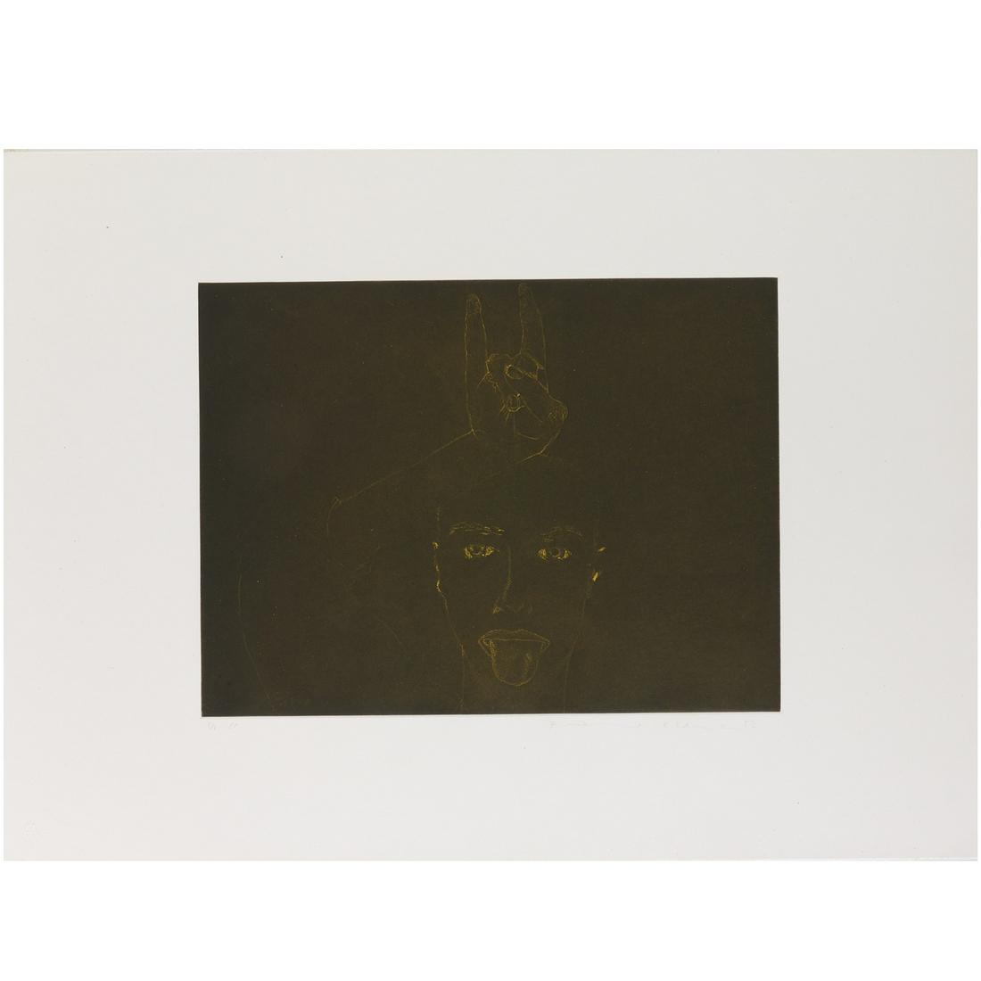 Francesco Clemente, etching, printer's proof: Francesco Clemente, etching, printer's proof, Francesco Clemente (Italian, b. 1952), 1 sheet only of 2 from "Faith and Hope", 1986, etching with aquatint and soft-ground colors, pencil signed lower ri