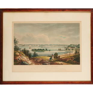 New York from Heights Near Brooklyn, engraving: New York from Heights Near Brooklyn, engraving, Aquatint engraving on paper, originally engraved by J. Hill in 1823 after a painting by William Guy Wall, (c) Kennedy & Co. in lower left corner, this