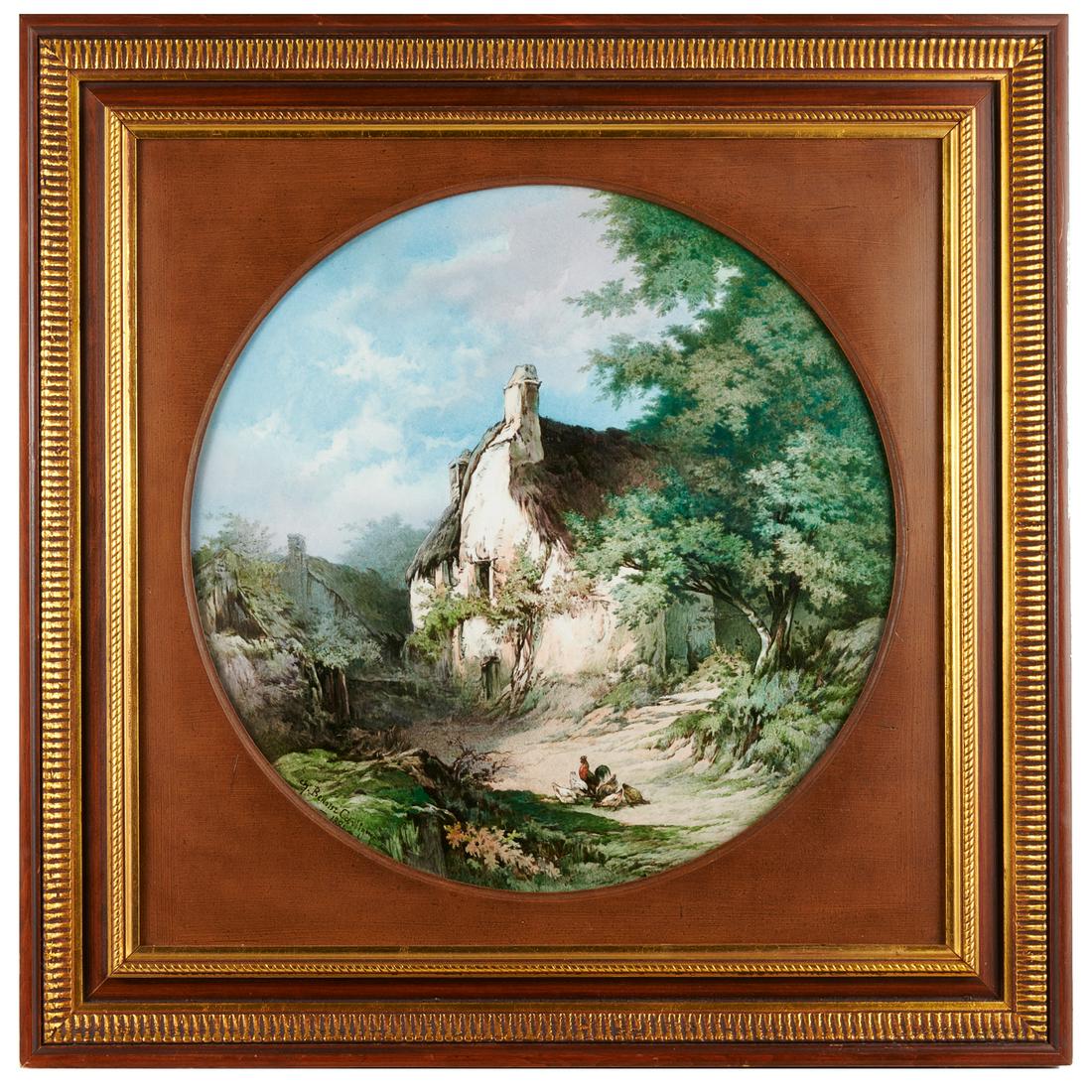 Large Continental painted ceramic plaque (1 of 6)