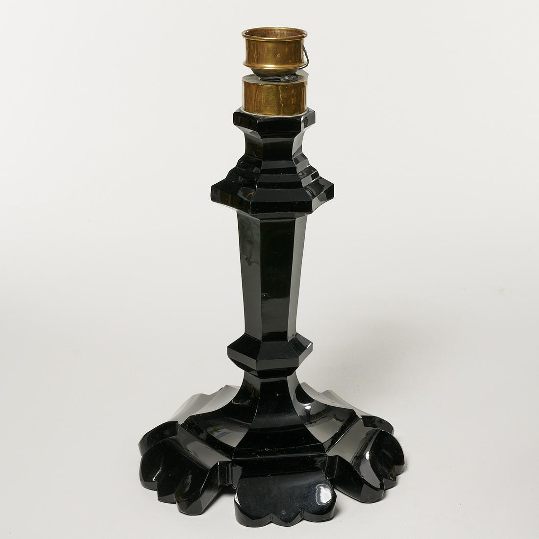 Large Victorian faceted black glass candle holder (1 of 4)
