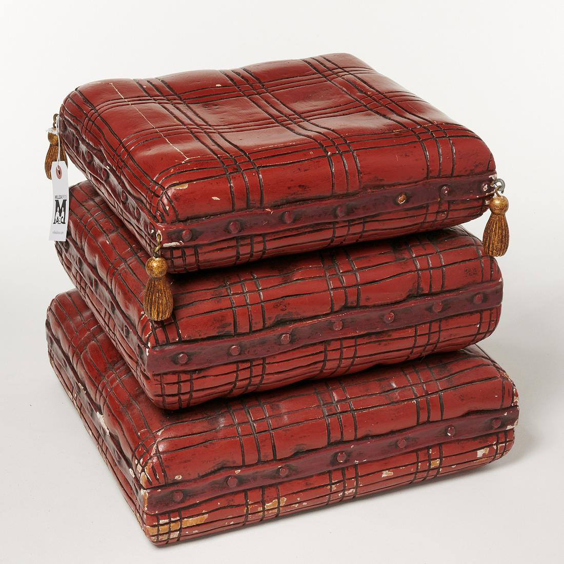 Italian painted wood stacked pillow stool (1 of 4)