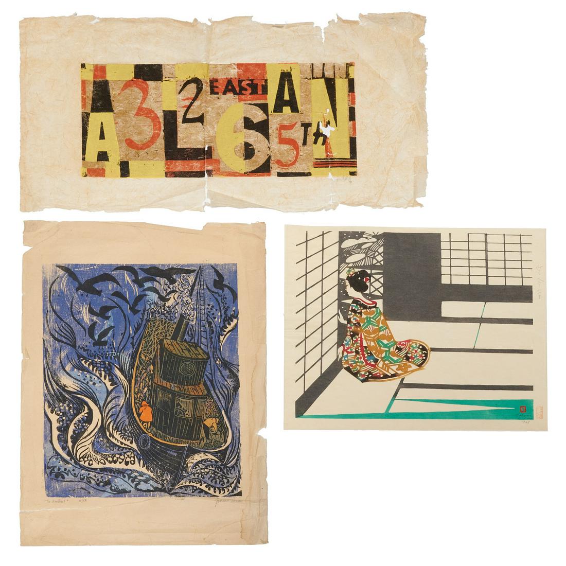 Modern School, (3) woodblock prints (1 of 6)