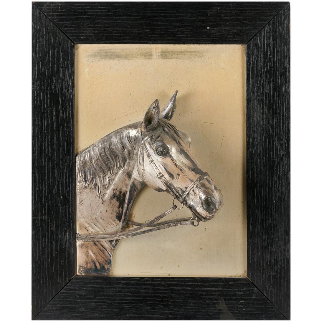 Silvered metal equine relief plaque (1 of 5)