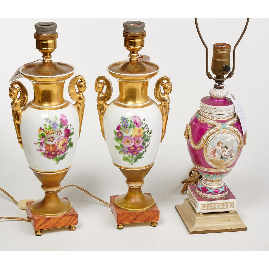 (3) Old Paris painted porcelain lamps (1 of 7)