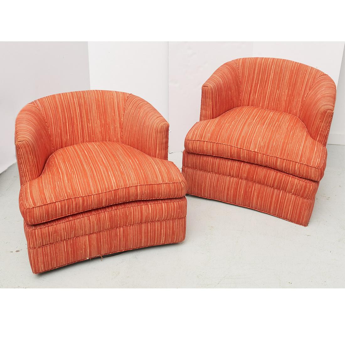 Pair upholstered swivel barrel back chairs (1 of 6)