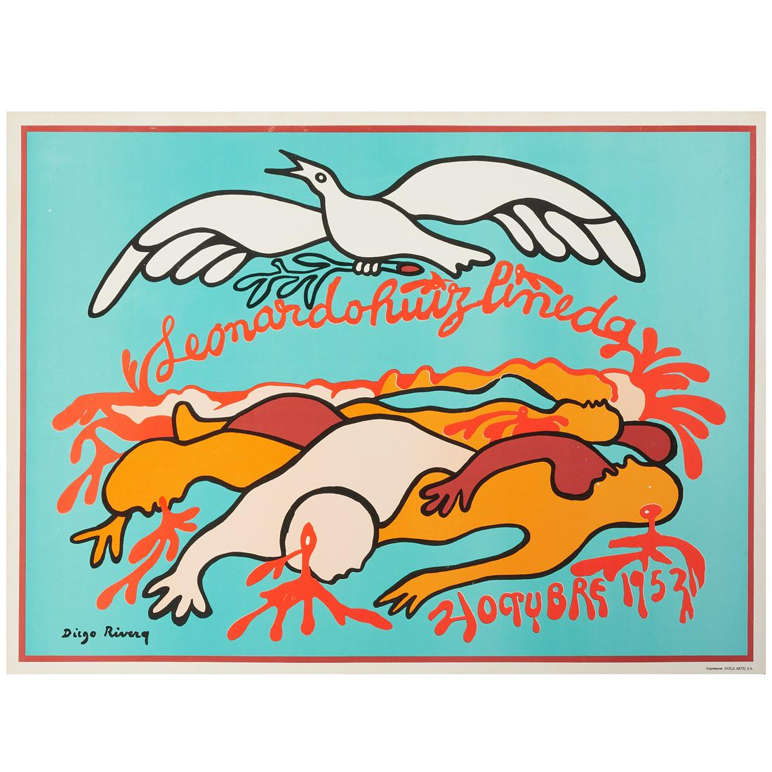 Diego Rivera, Leonardo Ruiz Pineda serigraph: Diego Rivera, Leonardo Ruiz Pineda serigraph, Diego Rivera (Mexican, 1886-1957), "Leonarado Ruiz Pineda 21 Octobre 1953", serigraph on stiff, coated paper, printed by Avila Arte, S.A. in a limited qua