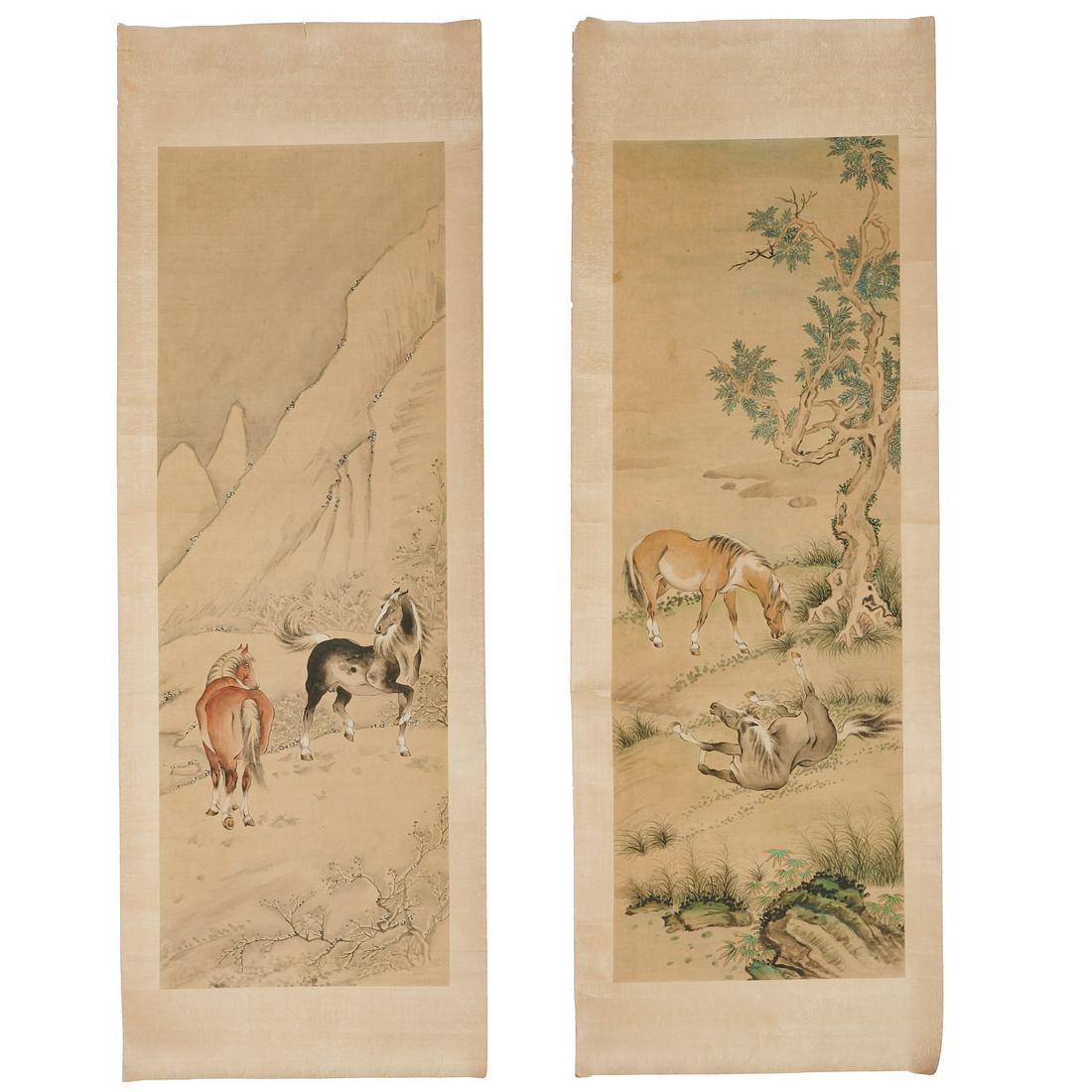 Chinese School, pair equine scroll paintings (1 of 10)