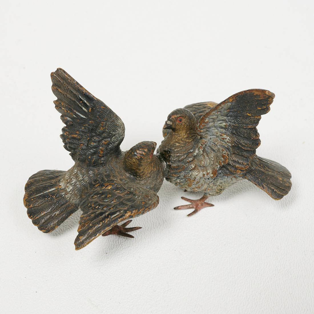 Pair Vienna cold painted bronze pigeon group (1 of 4)