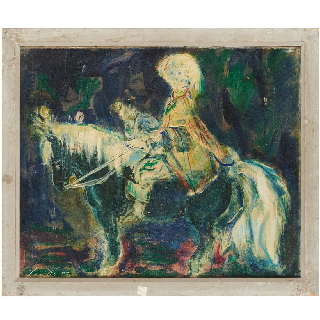 Henri Laville, painting: Henri Laville, painting, Henri Laville (French, b. 1916), "Le Poney", 1954, oil on canvas, signed lower left, gallery label verso, 17.75"h x 21.5"w (sight), 20.5"h x 24"w (frame) Provenance: Galerie M