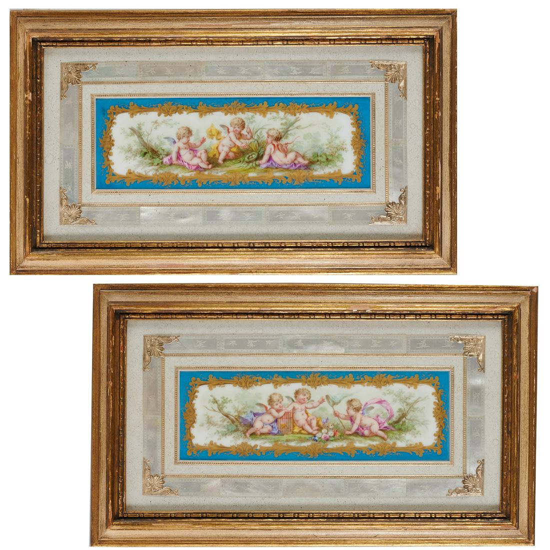 Pair Sevres style porcelain plaques (1 of 8)
