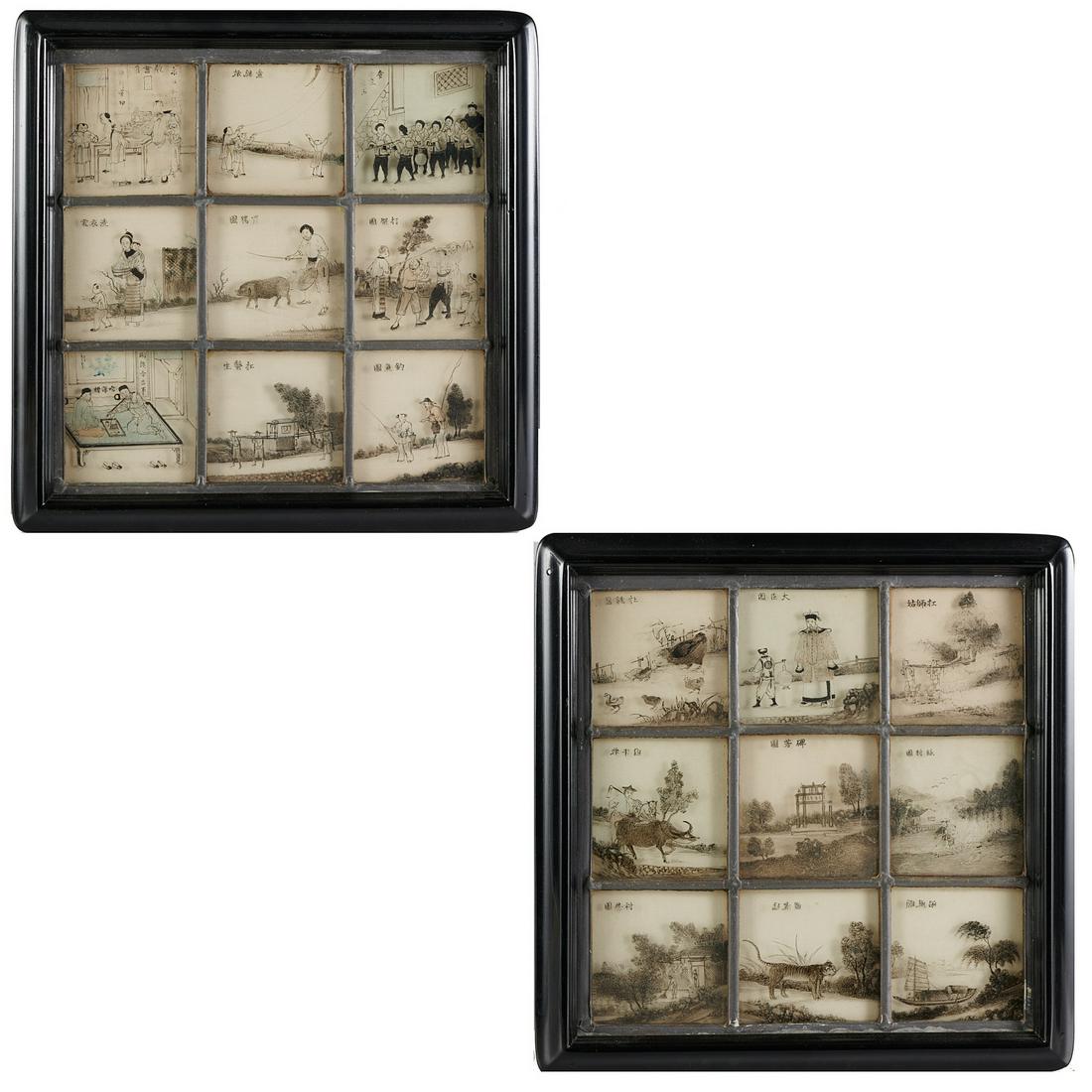 Pair Chinese reverse painted glass window panels (1 of 5)