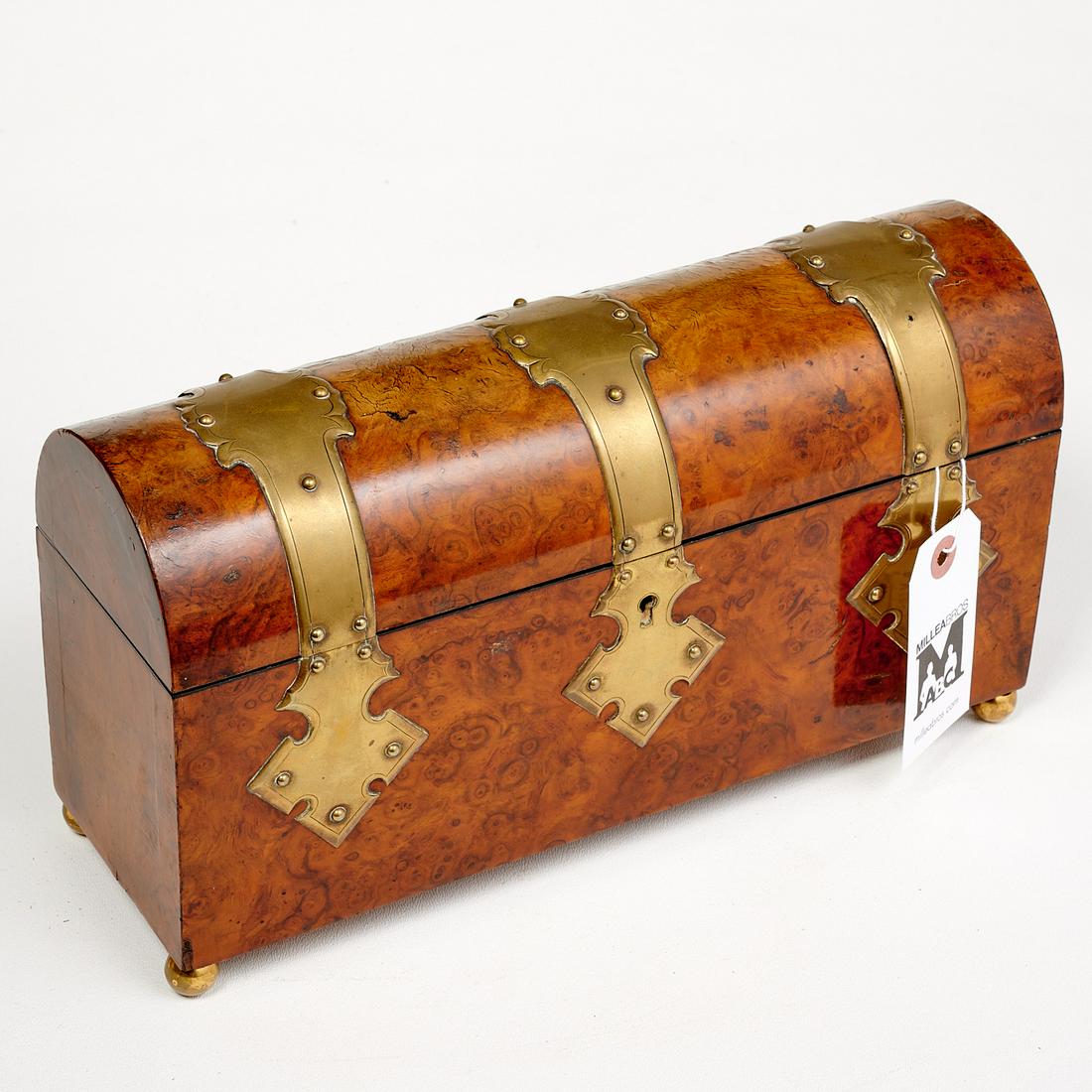 Continental brass strapped burlwood table casket (1 of 6)