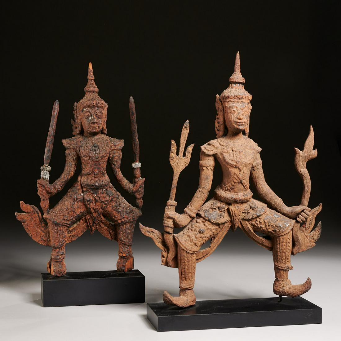 (2) large antique Thai carved wood standing Shiva (1 of 7)